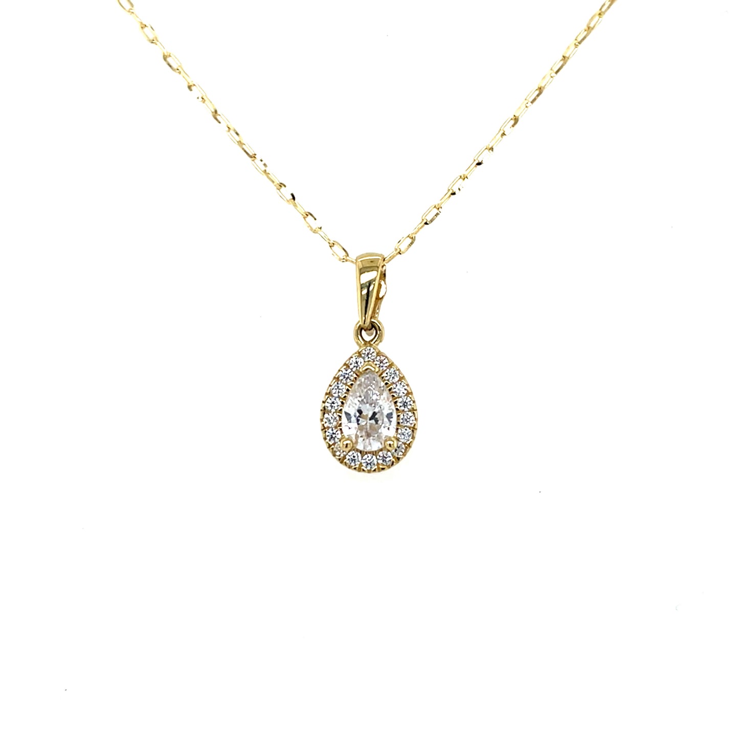 9ct Gold CZ Teardrop Halo Pendant GPZ443