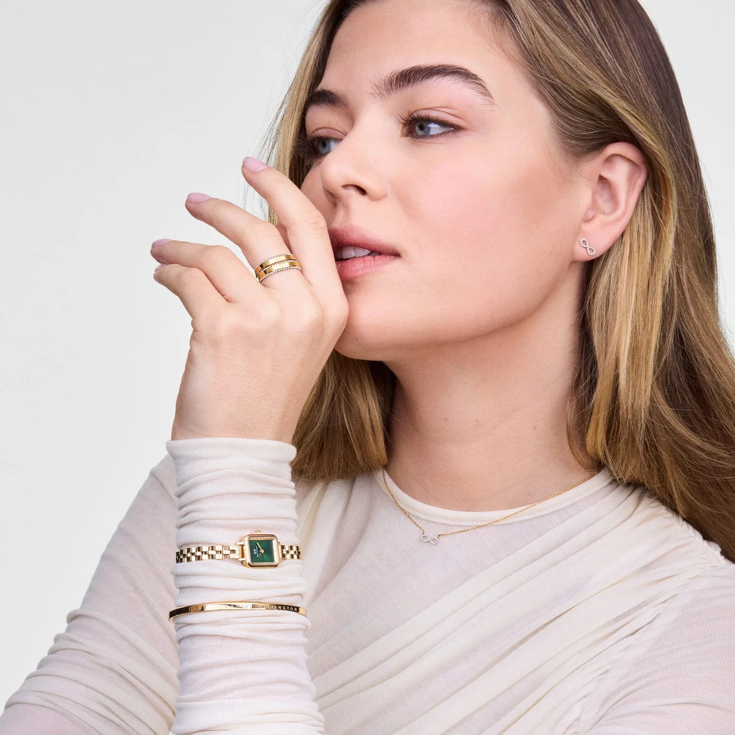 Daniel Wellington Quadro Mini Arch 3-link Emerald Sunray Gold DW00100852