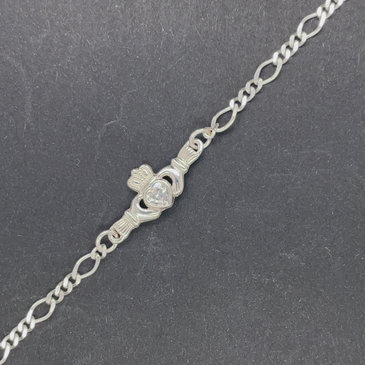 Sterling Silver Claddagh CZ Figaro Bracelet SB8906/CZ