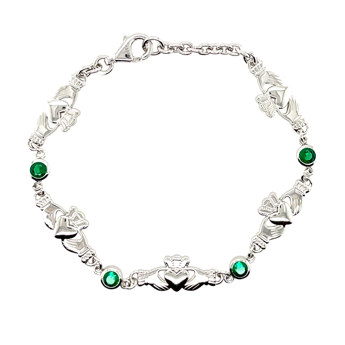 Sterling Silver Claddagh Green CZ Bracelet SB8945