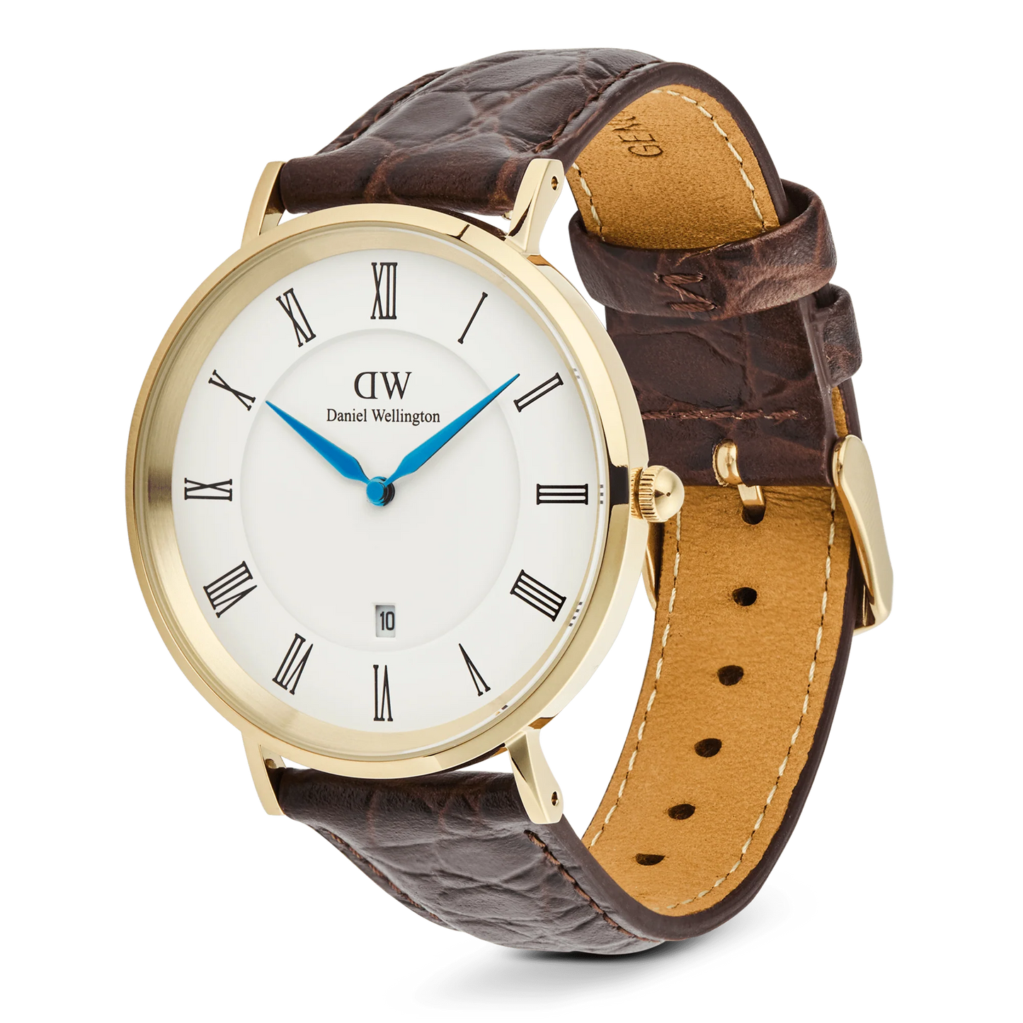 Daniel Wellington Classic Roman Numerals Date Dark Brown Croc Belly Gold DW00100912