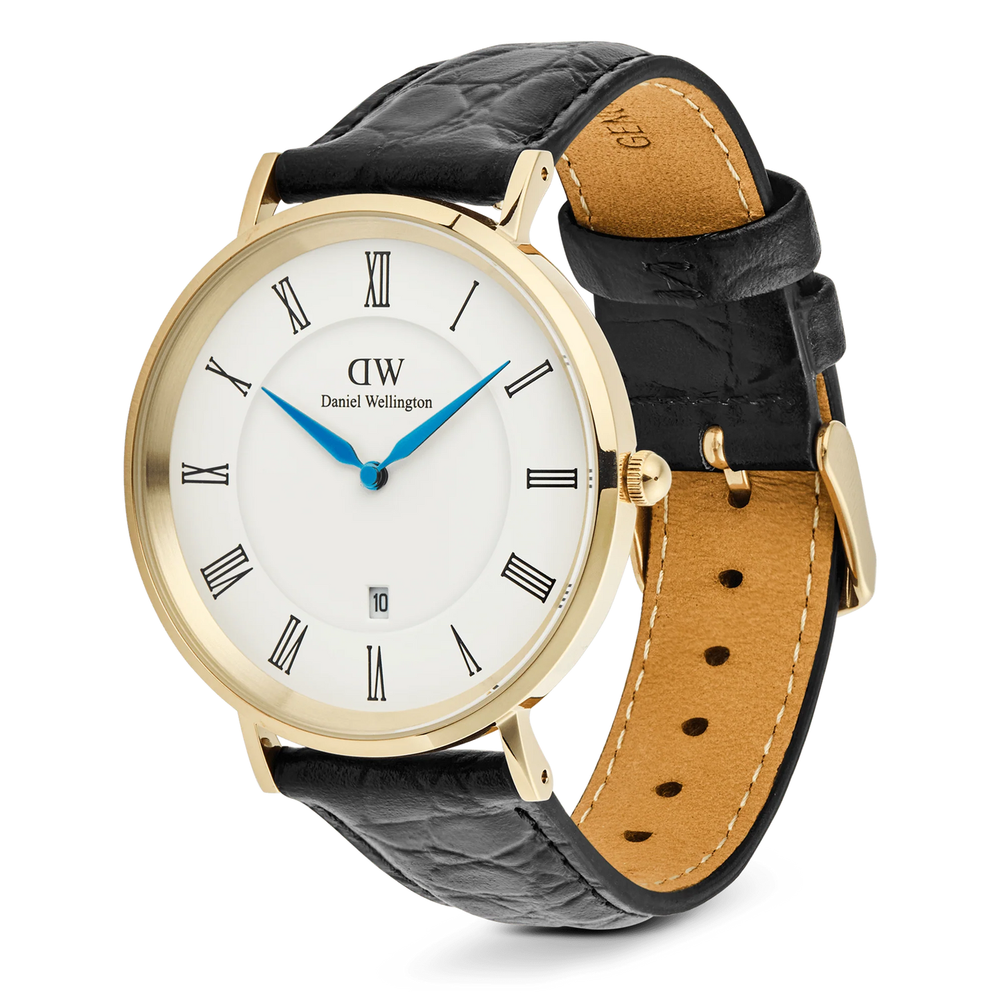 Daniel Wellington Classic Roman Numerals Date Black Croc Belly Gold DW00100915