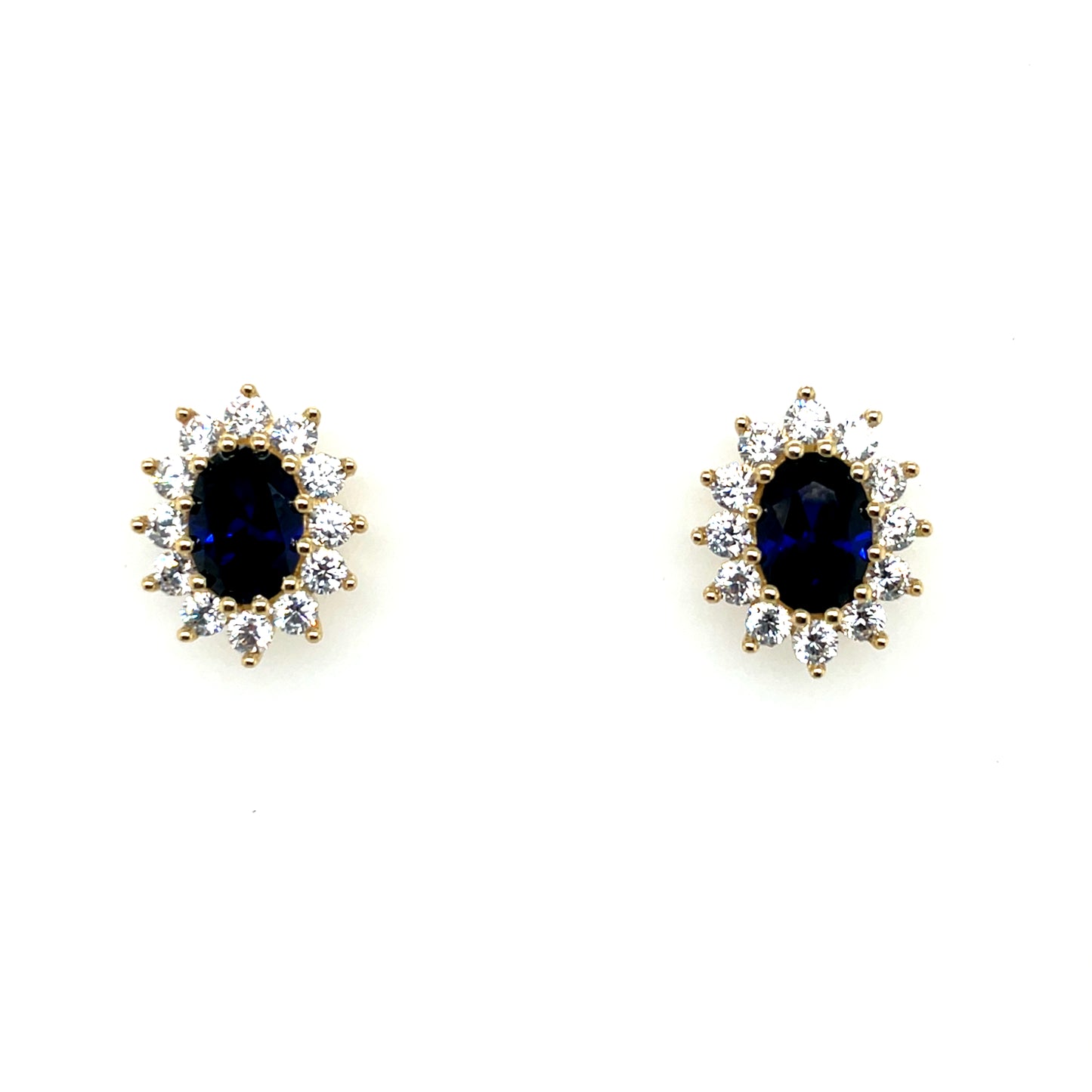 9ct Yellow Gold Created Sapphire CZ Oval Cluster Earrings GES110