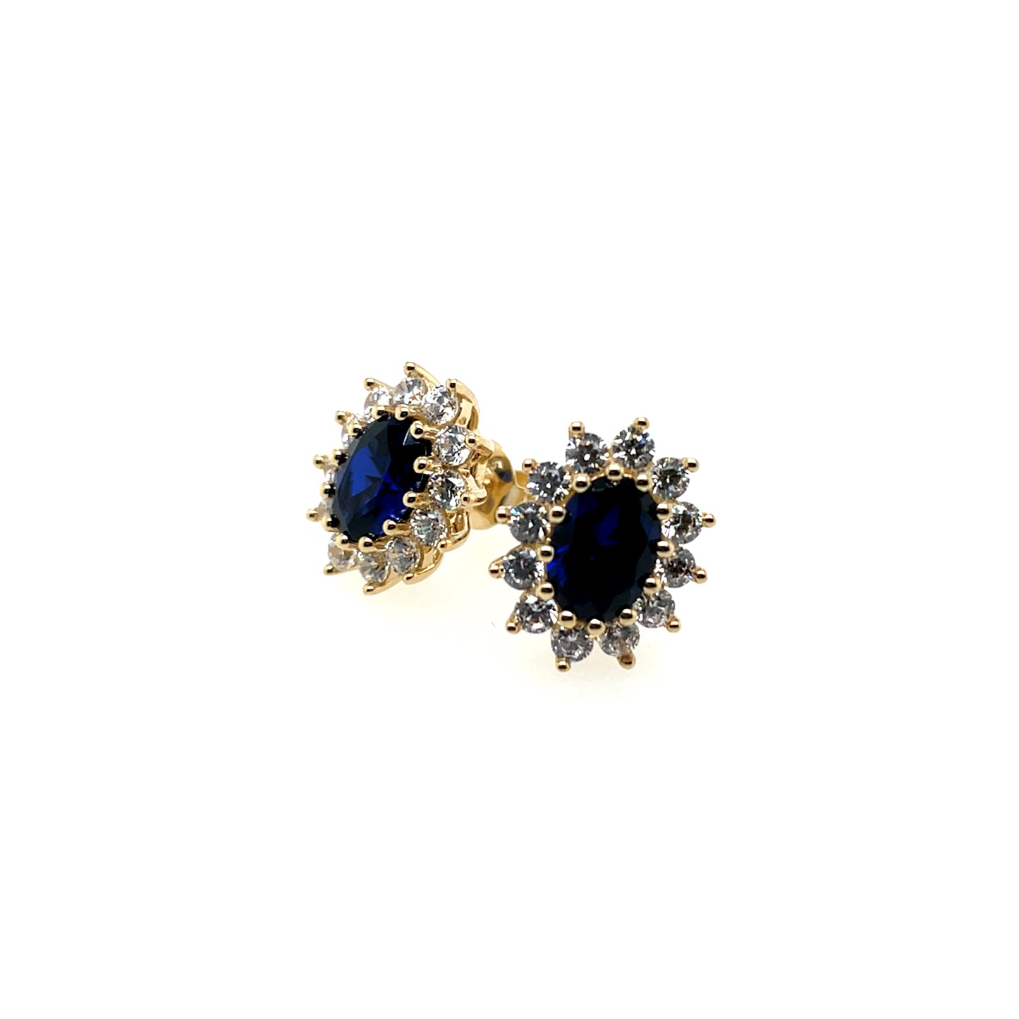 9ct Yellow Gold Created Sapphire CZ Oval Cluster Earrings GES110