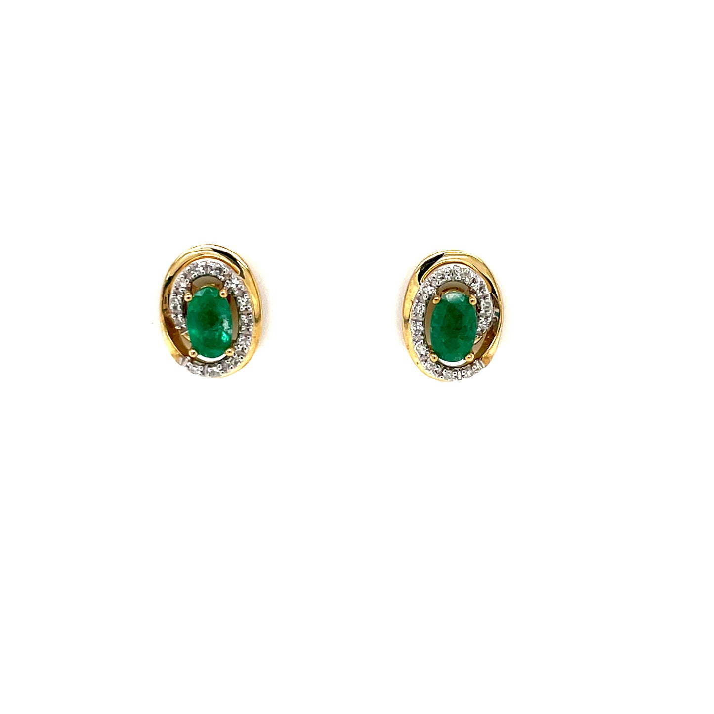 9ct Gold Emerald & Diamond Stud Earrings GEE66