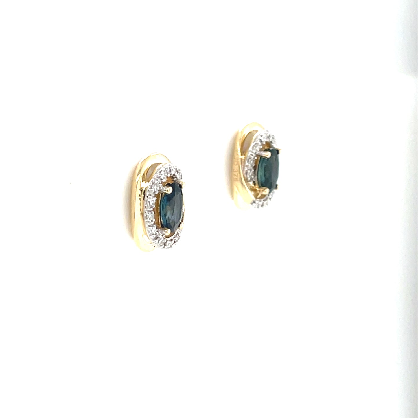 9ct Gold Real Sapphire & Diamond Stud Earrings GES116