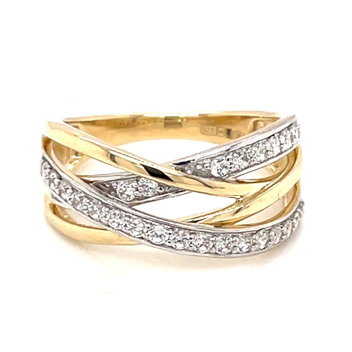 9ct Gold CZ Crossover Band Ring GRZ330