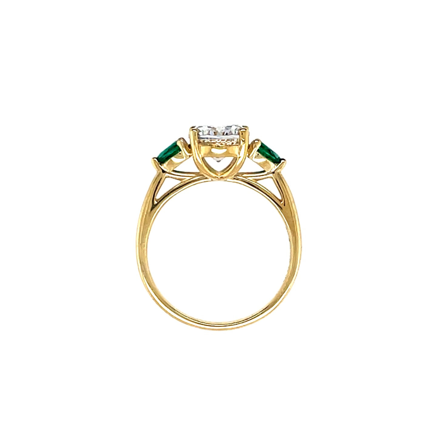 9ct Gold Oval Cz & Created Emerald Ring GRE143