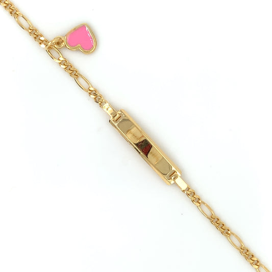 Sterling Silver Gold Plated Kids Engravable Pink Heart Identity Bracelet