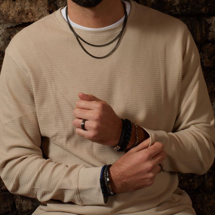 Fred Bennett Black Braided Leather Bracelet with Black Clasp B5508