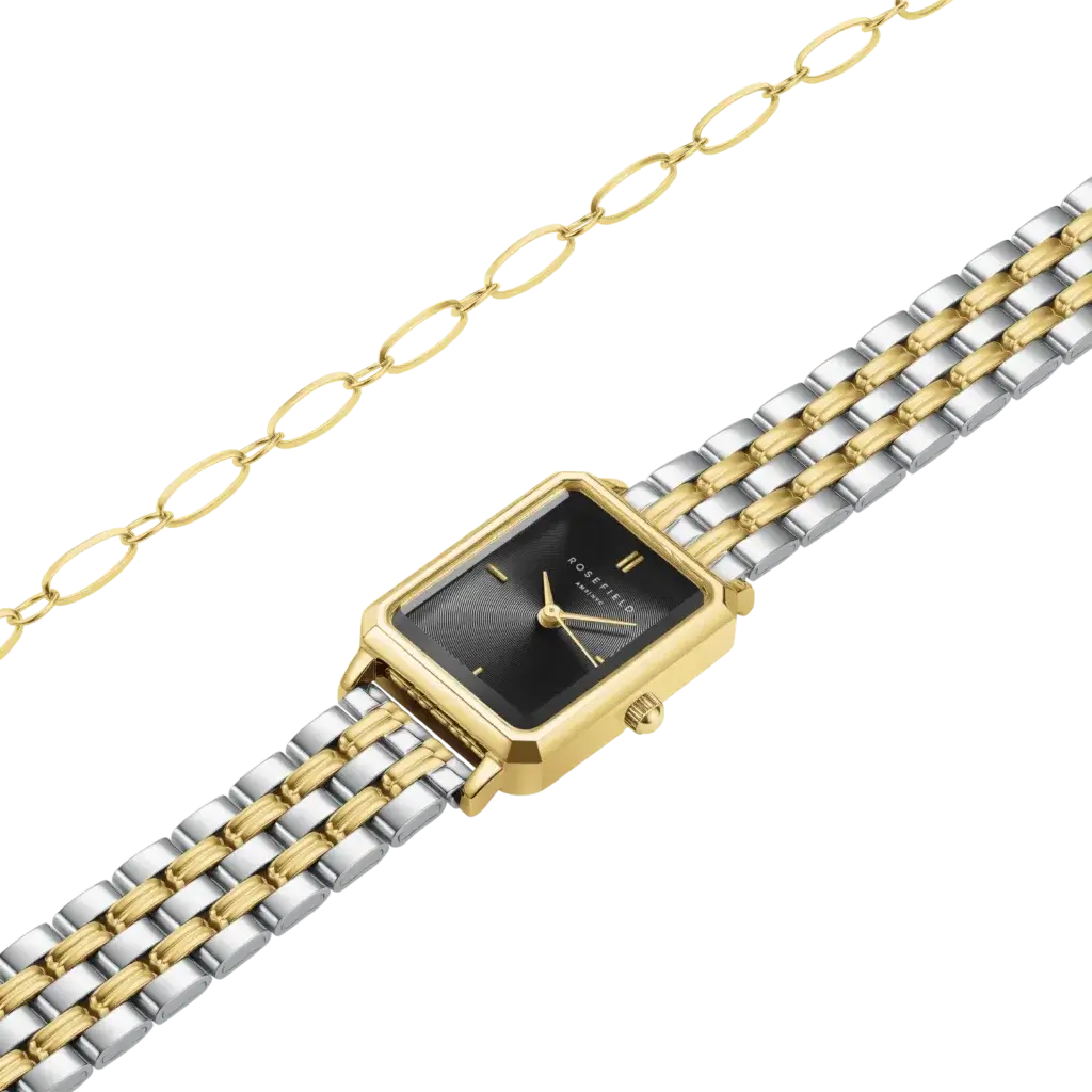 Rosefield Octagon XS Black Duotone Watch & Bracelet Gift Set BDOOG-X290