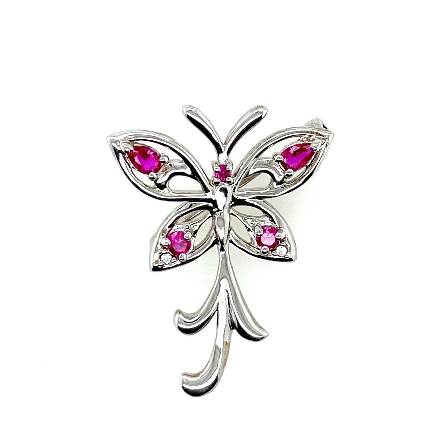Sterling Silver Ruby CZ Butterfly Brooch BR100/R