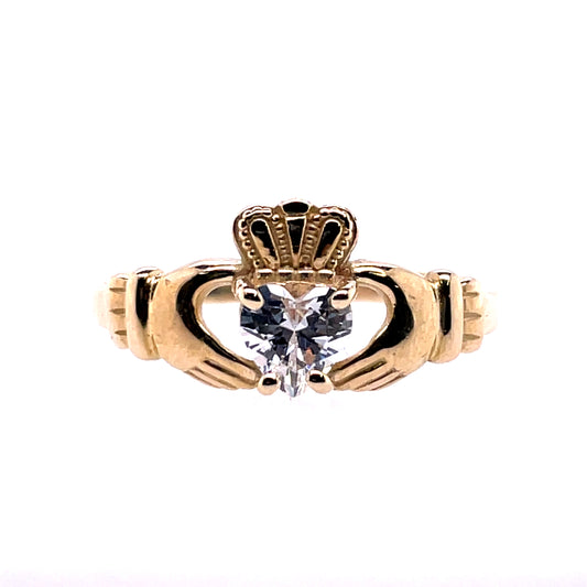 9ct Gold CZ Claddagh Ring GR452