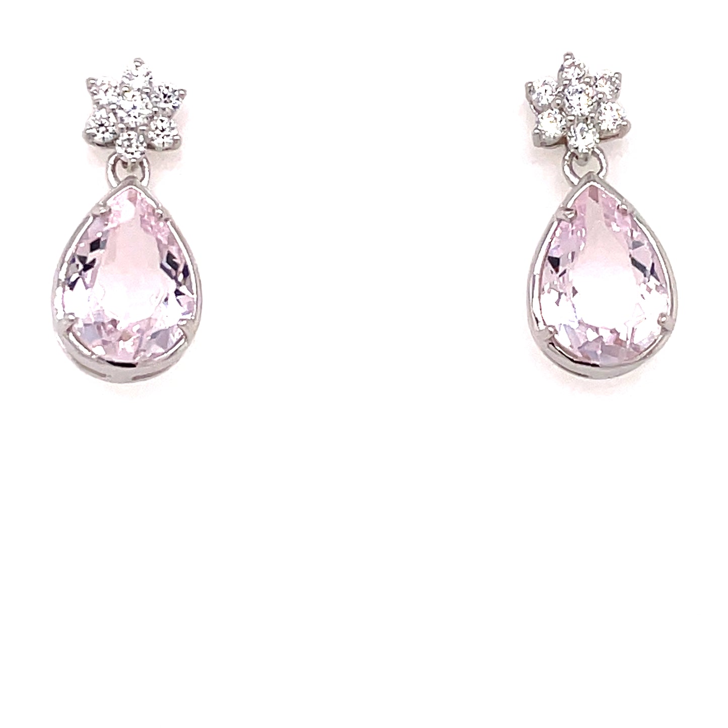 Silver Pink CZ Cluster Teardrop Earrings CSE422