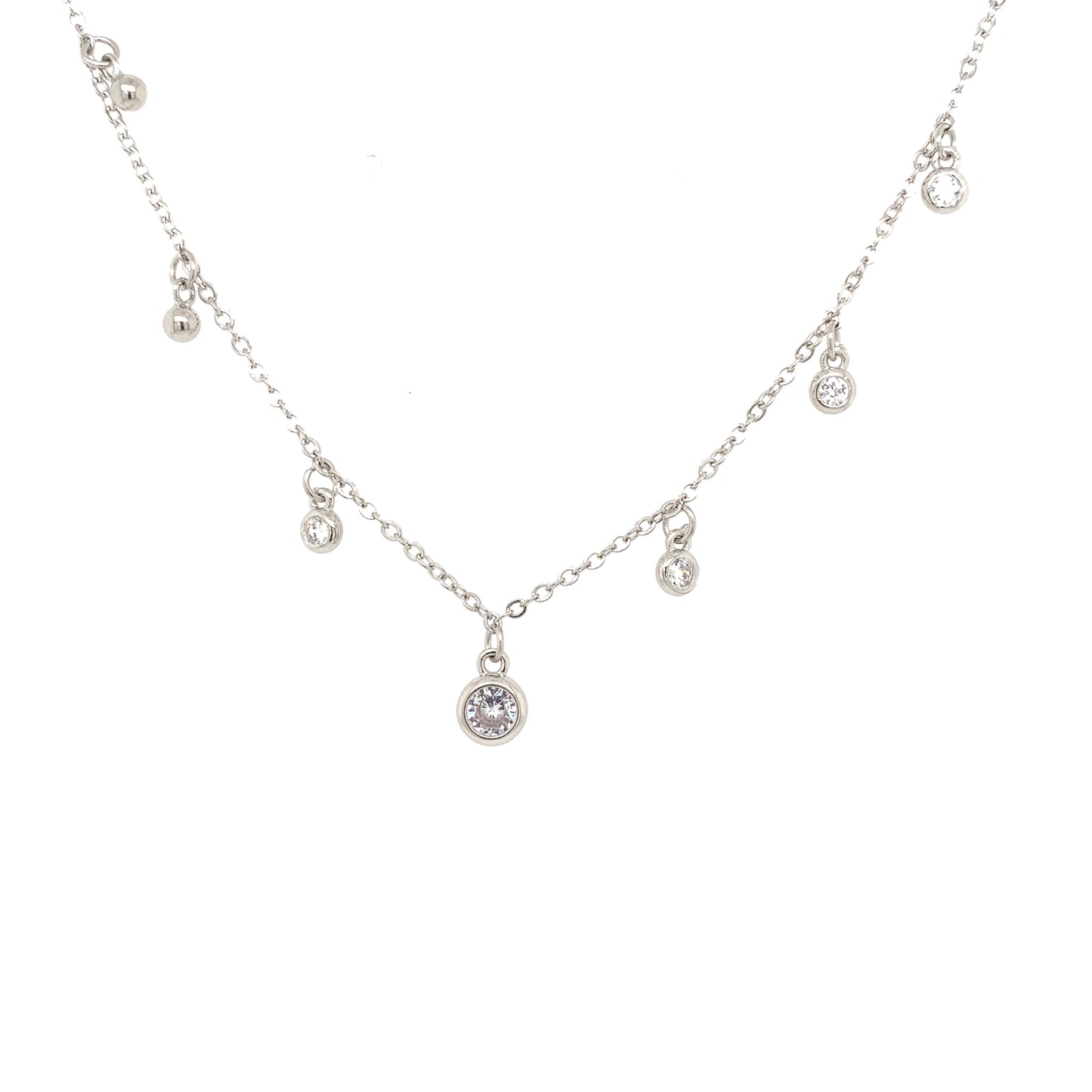 Sterling Silver Multi Drop CZ Necklace CSN947