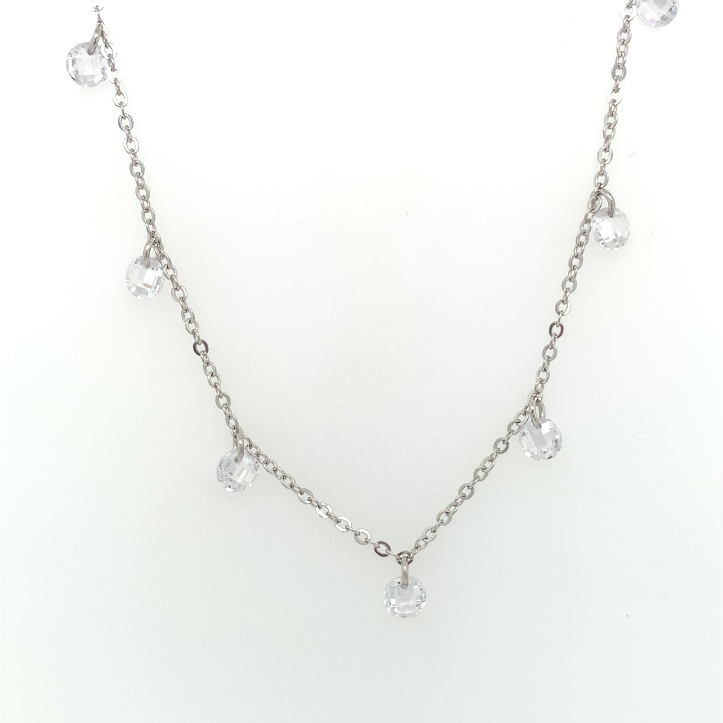 Sterling Silver Multi Drop CZ Necklace CSN958