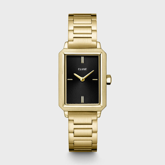 CLUSE Fluette Watch Steel, Circular Texture Black, Gold Colour CW11512