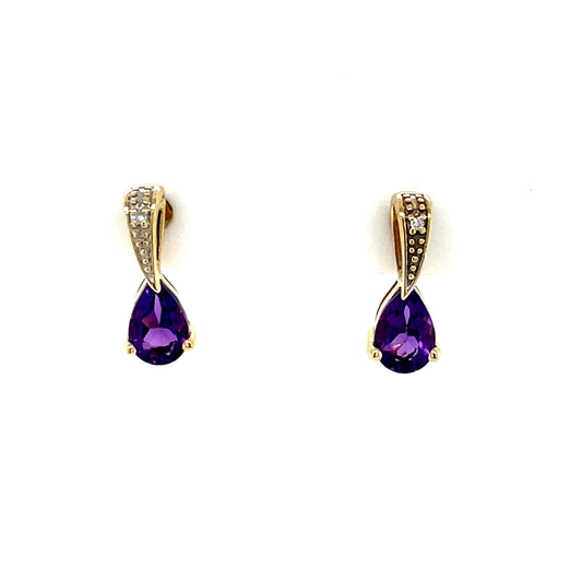 9ct Gold Amethyst & Diamond Stud Earrings GEX171