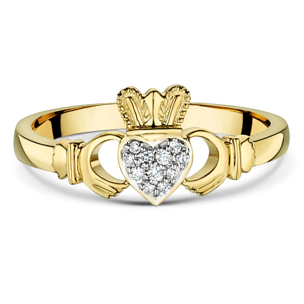 9ct Gold Diamond Claddagh Ring GR451