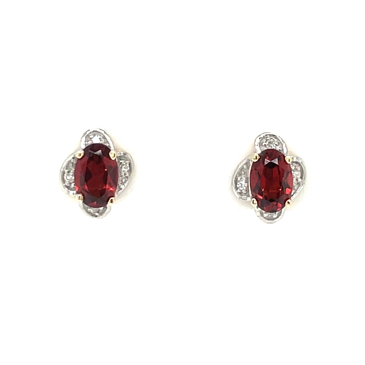 9ct Gold Real Garnet & Diamond Stud Earrings GEX175
