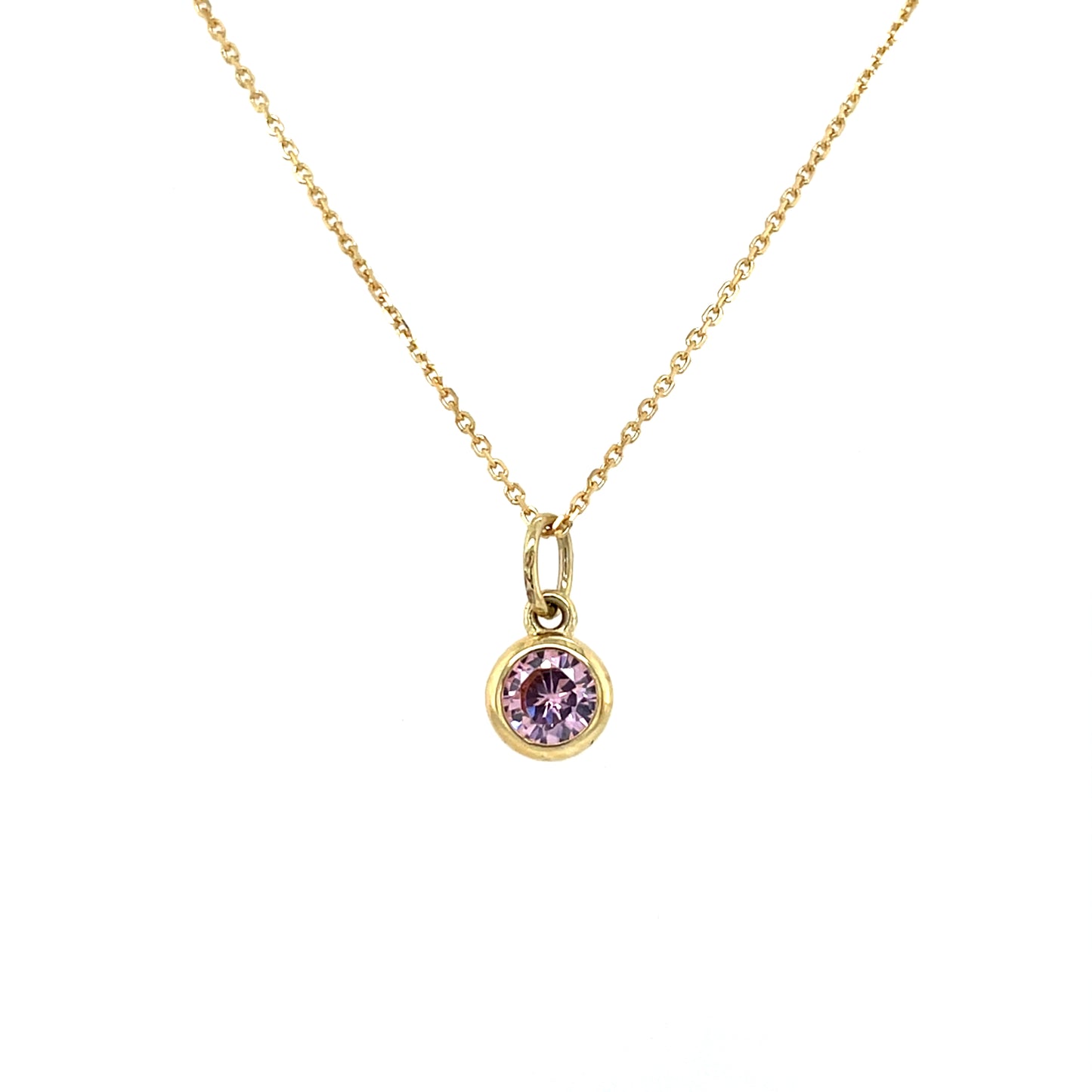 9ct Gold Dainty Pink CZ Birthstone Pendant GPX205