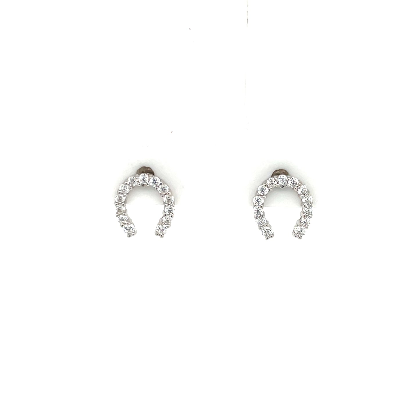 9ct White Gold CZ Horseshoe Stud Earrings WEZ072