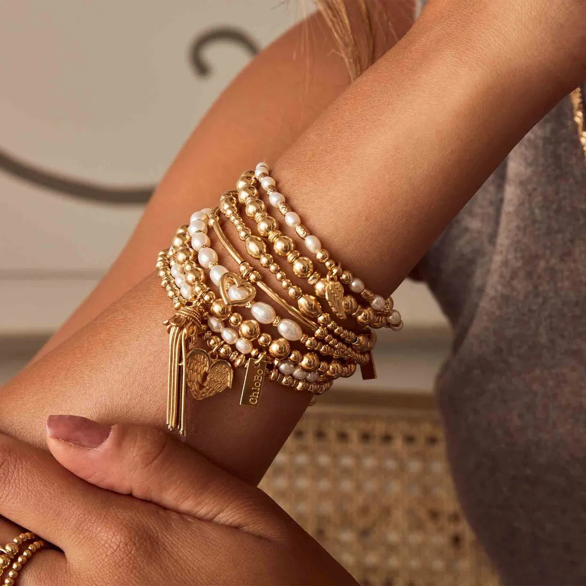 ChloBo Sterling Silver Story of Love Bracelet Gold Tone