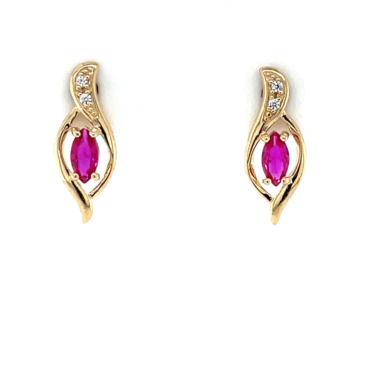 9ct Gold Syn Ruby & CZ Marquise Stud Earrings GER81
