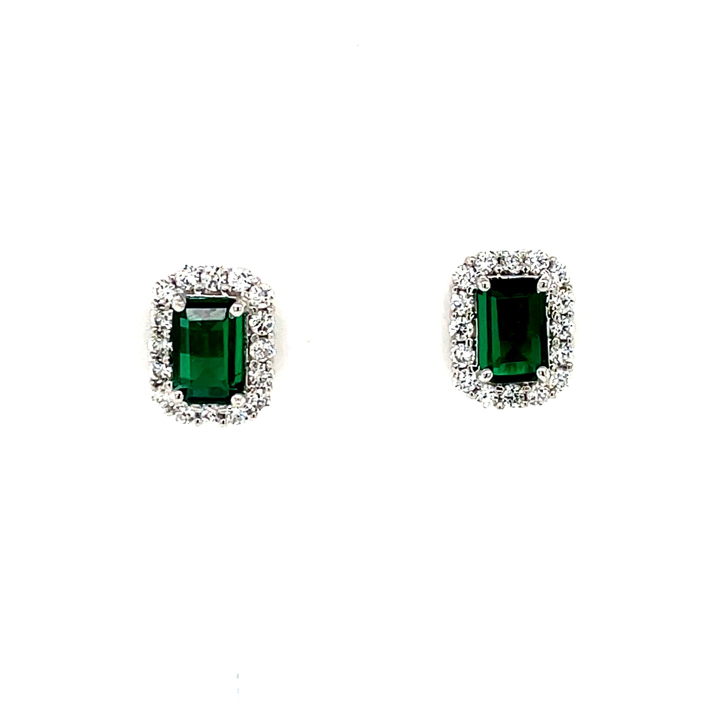 9ct Gold Emerald CZ Rectangular Halo Stud Earrings GEE67