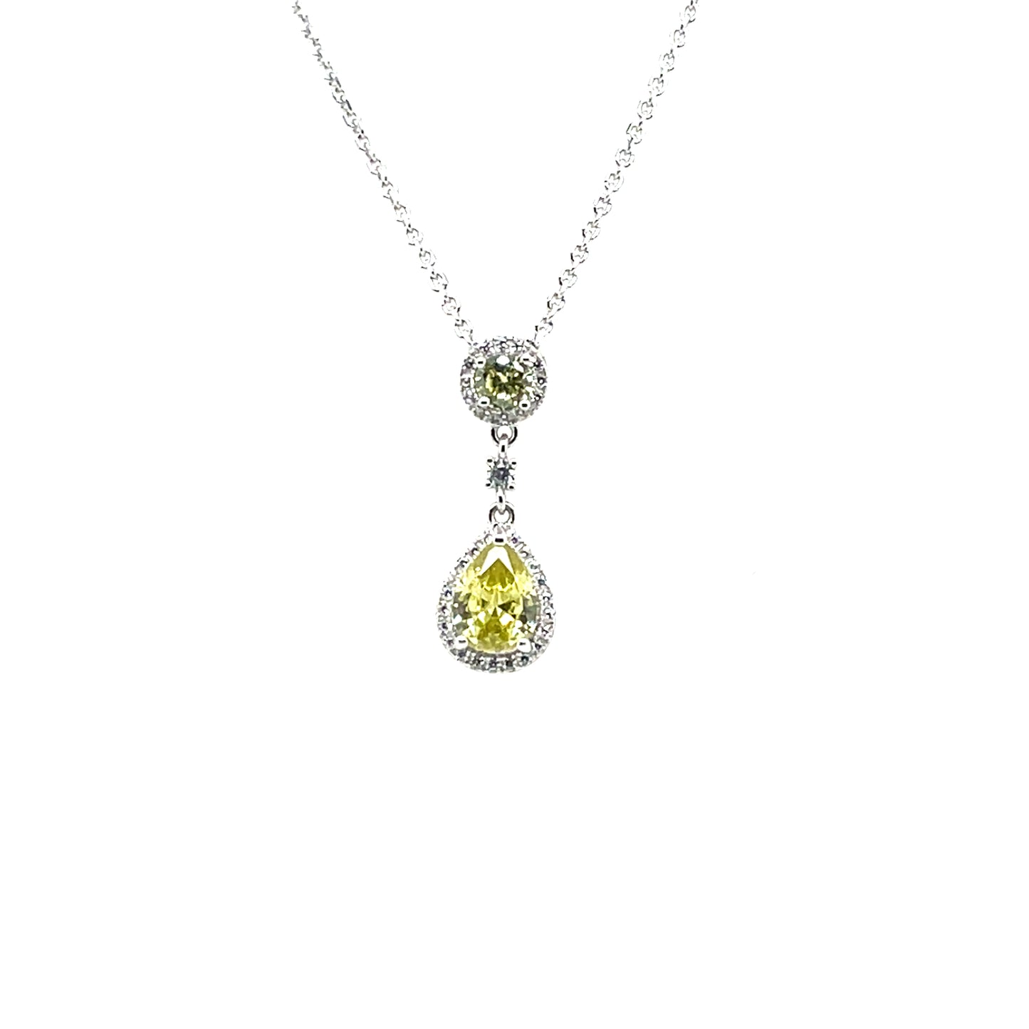 Sterling Silver Peridot CZ Halo Teardrop Pendant GL1214C0
