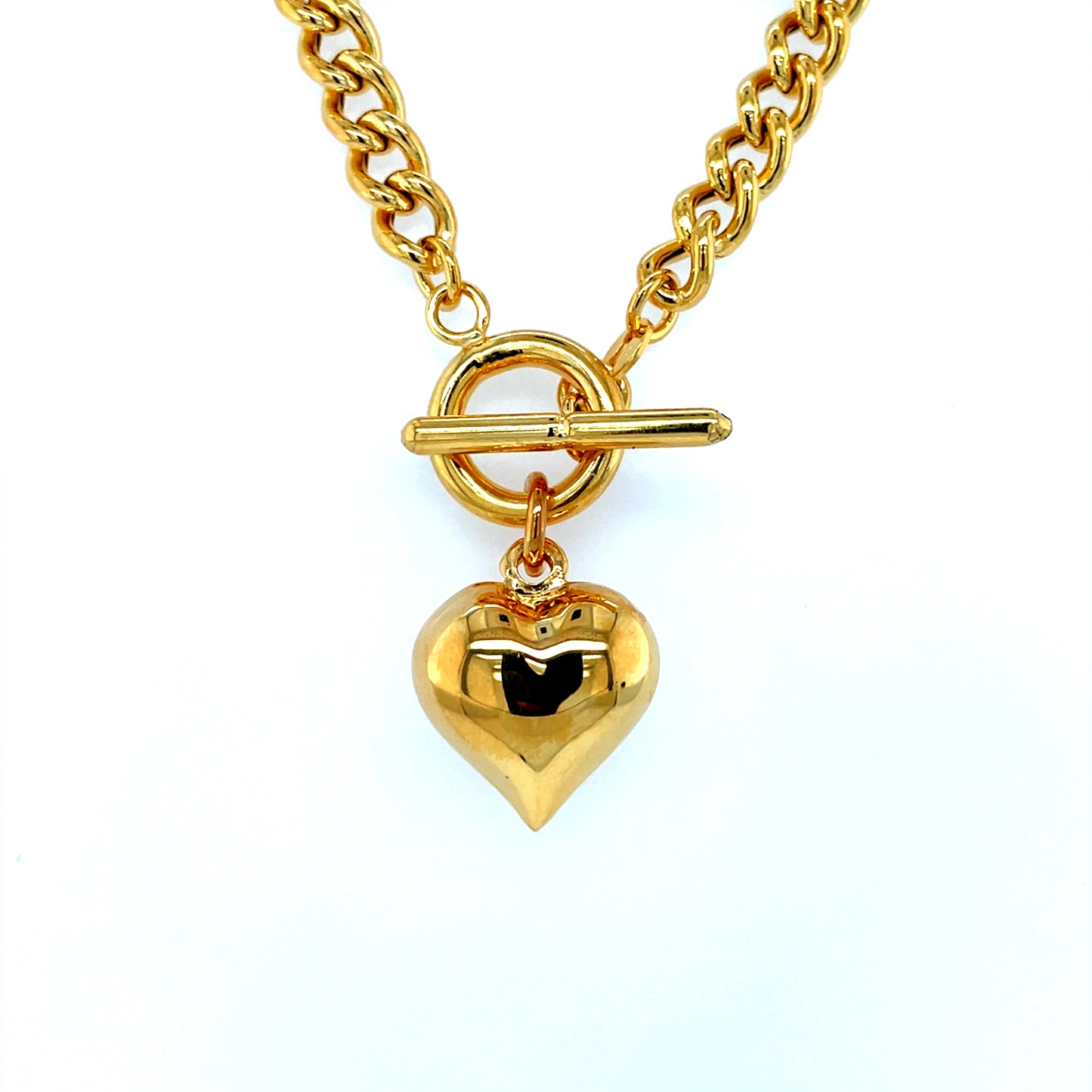 Silver Gold-plated T-Bar Puffed Heart Necklet GL1911