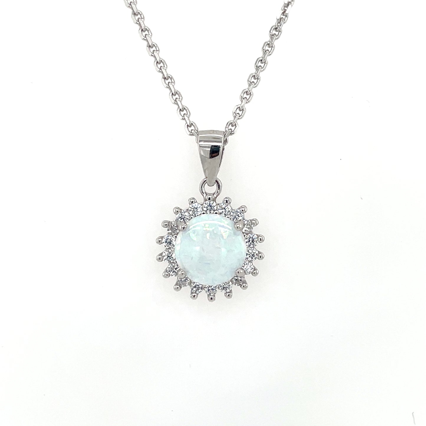 Sterling Silver Opal CZ Pendant & Earring Set GL2010