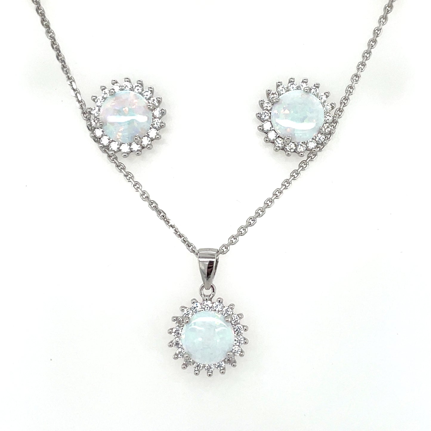 Sterling Silver Opal CZ Pendant & Earring Set GL2010
