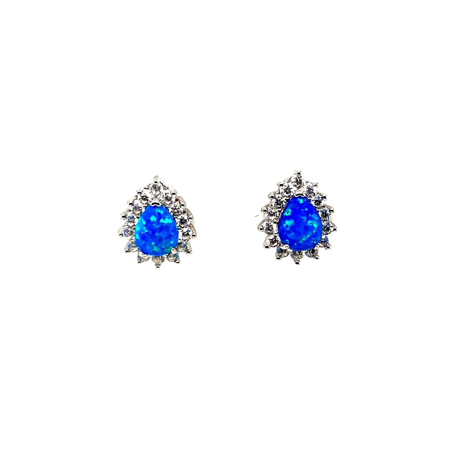 Sterling Silver Blue Opal CZ Teardrop Pendant & Earring Set GL2011