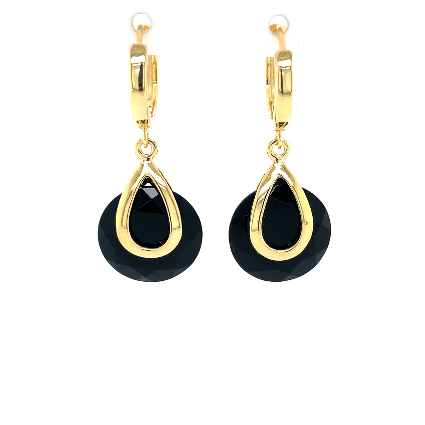 Silver Gold-plated Black Agate Hoop Earrings GL2020E