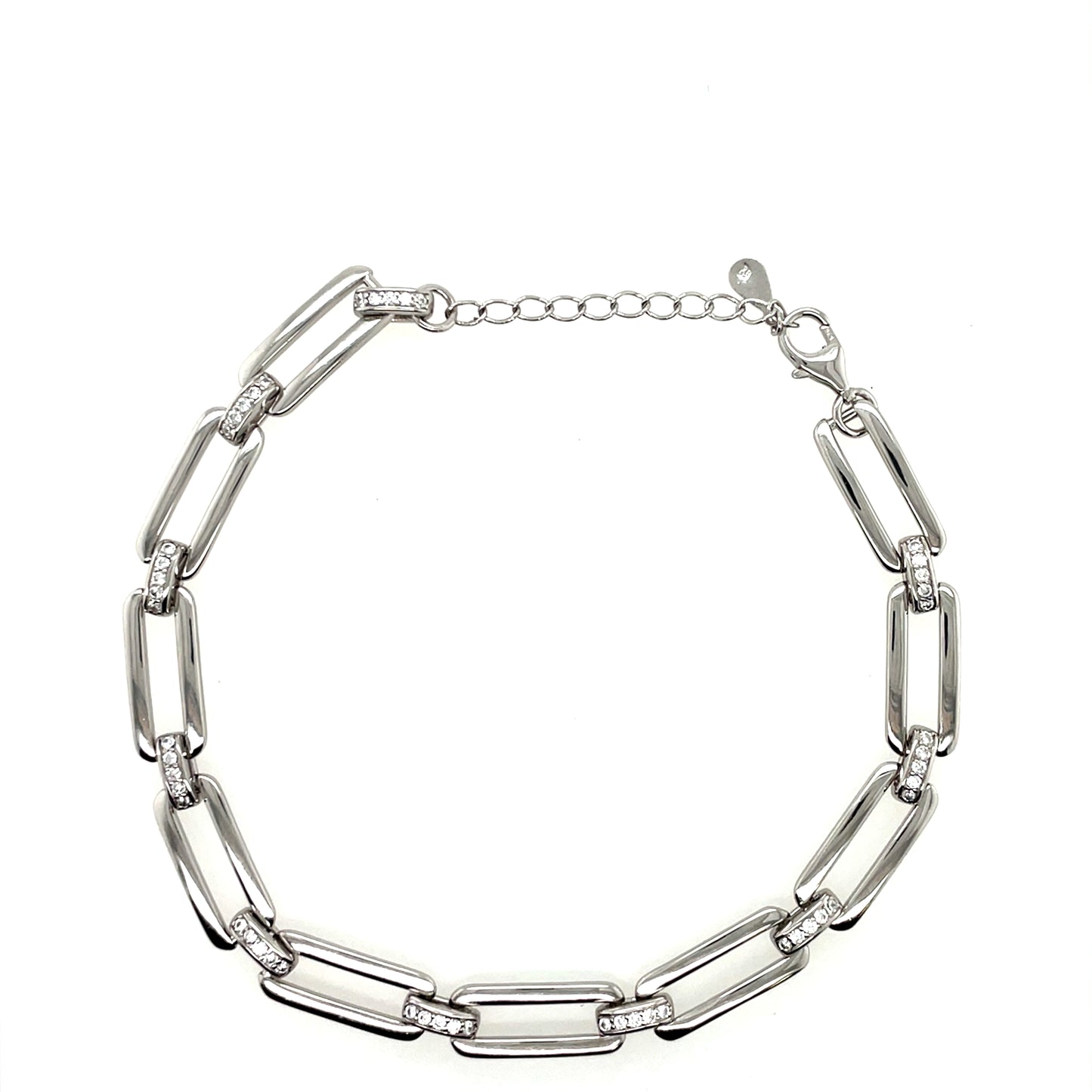 Sterling Silver CZ Oblong Link Bracelet GL2076