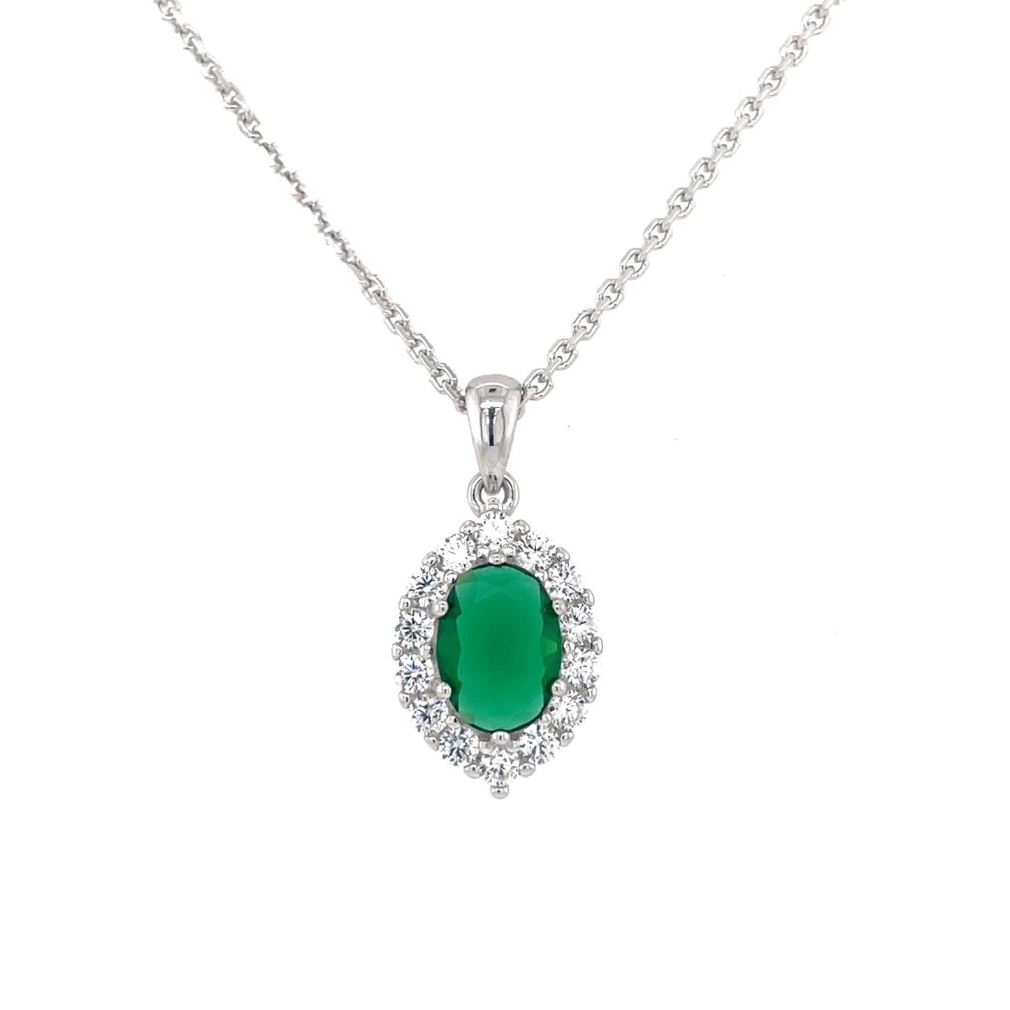 Sterling Silver Green CZ Cluster Pendant GL2083GN