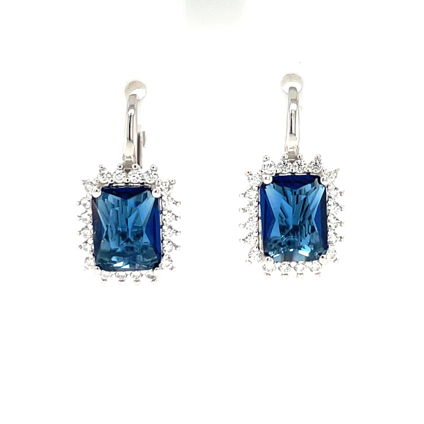 Sterling Silver Blue CZ Rectangular Pendant & Earring Set GL2089