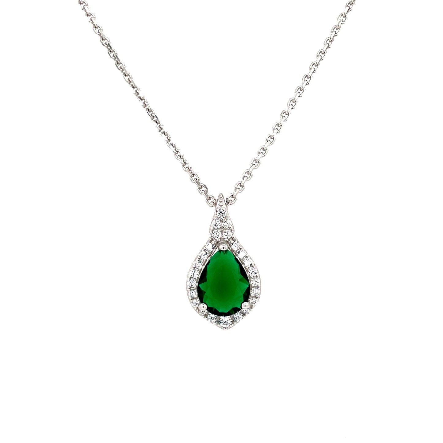 Sterling Silver Green CZ Teardrop Pendant GL2091GR