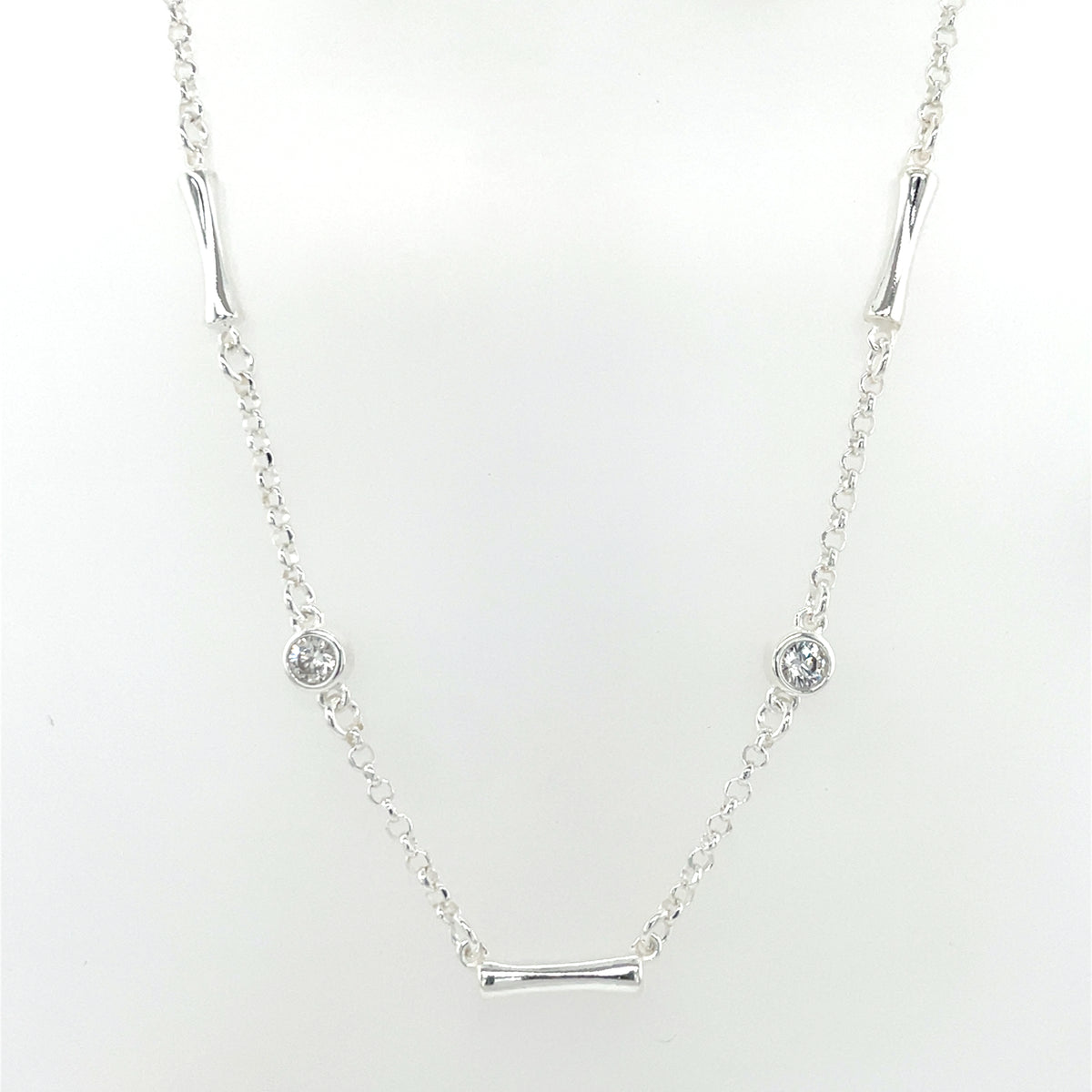 Sterling Silver CZ & Bars Necklace GL2175