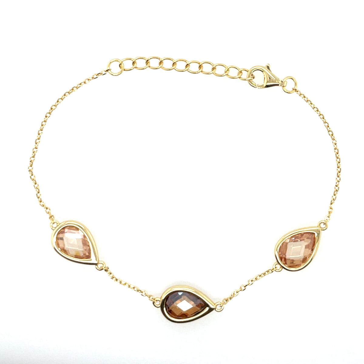 Gold-plated Silver Faceted Pear Coffee & Champagne Bracelet GL2306