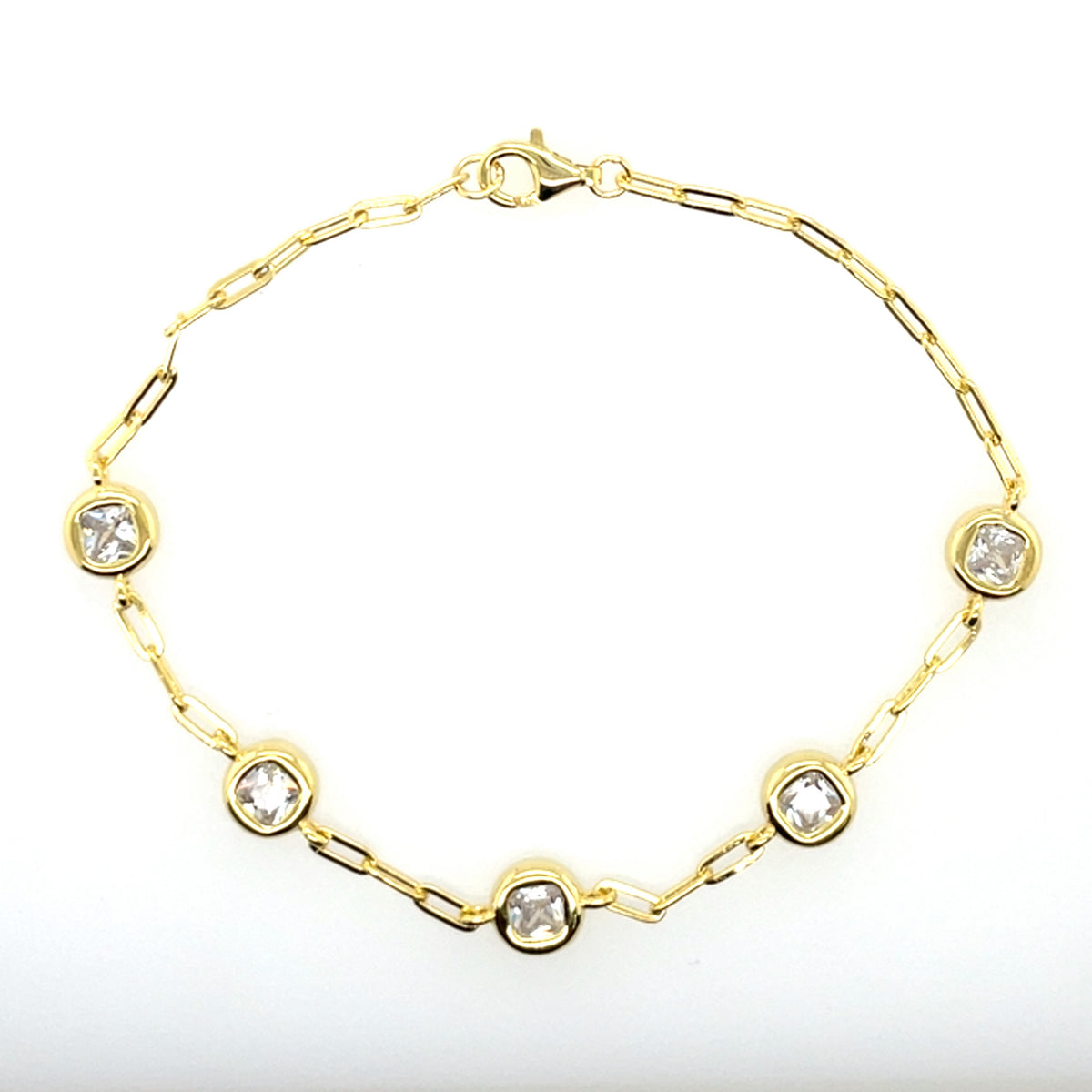 Gold-plated Silver Five CZ Paperlink Bracelet GL2323