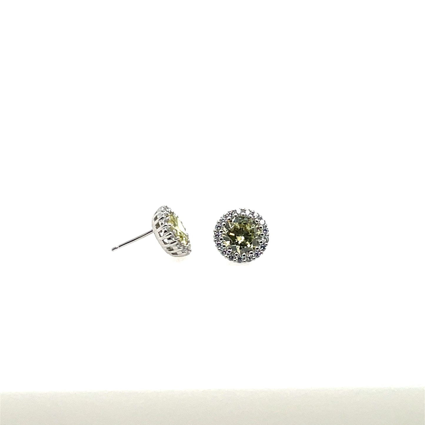 Sterling Silver Peridot CZ Halo Stud Earrings GL701E/PD