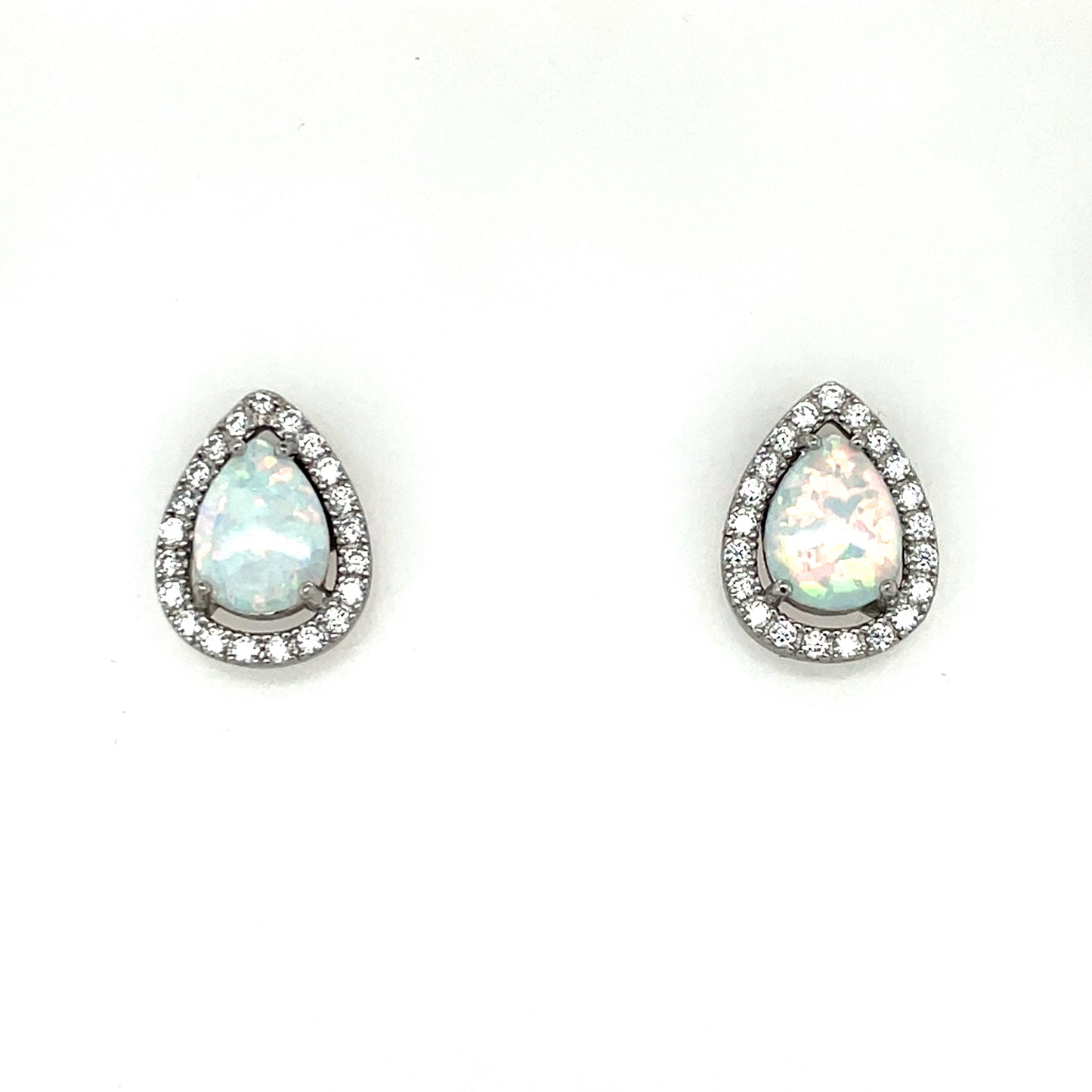 Sterling Silver Opal CZ Teardrop Stud Earrings GL847E