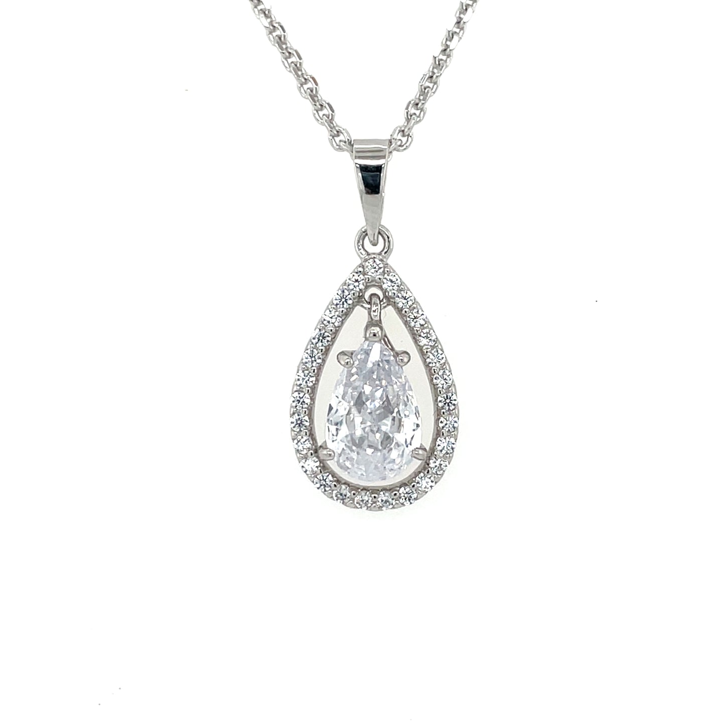 Sterling Silver CZ Teardrop Pendant GL977