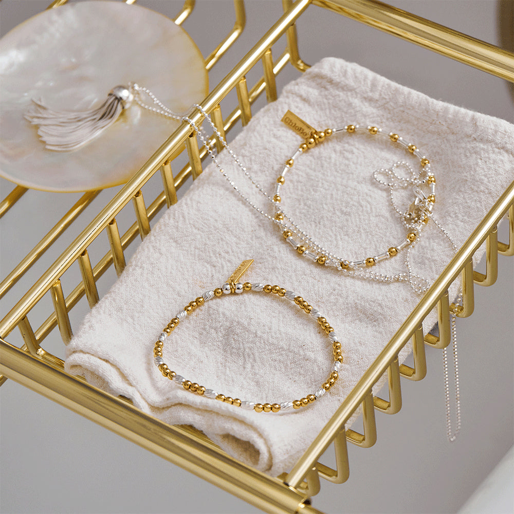 ChloBo Sterling Silver Mixed Metal Dainty Sparkle Bracelet