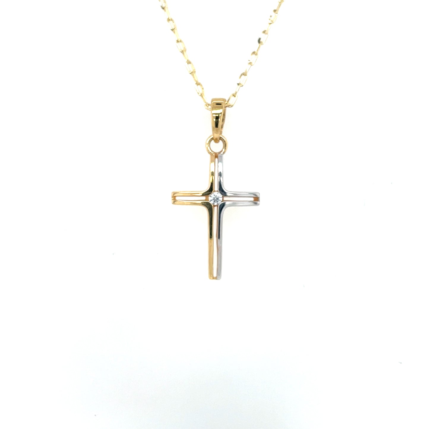 9ct Gold 2 Tone CZ Cross GPZ464