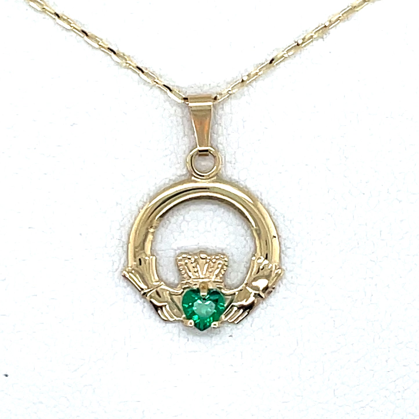 9ct Gold Green CZ Claddagh Pendant 15mm GPZ462