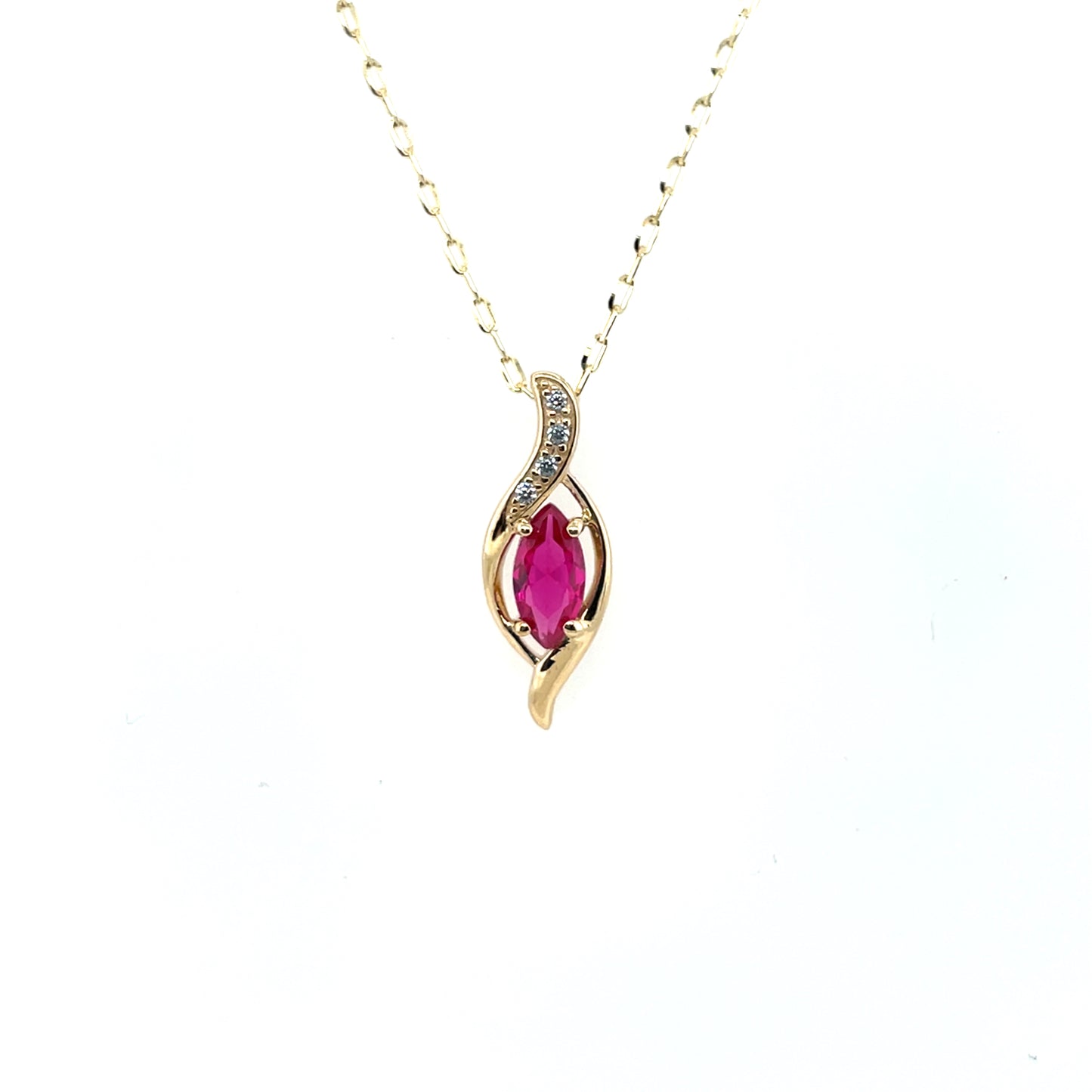 9ct Gold Syn Ruby & CZ Marquise Pendant GPR47
