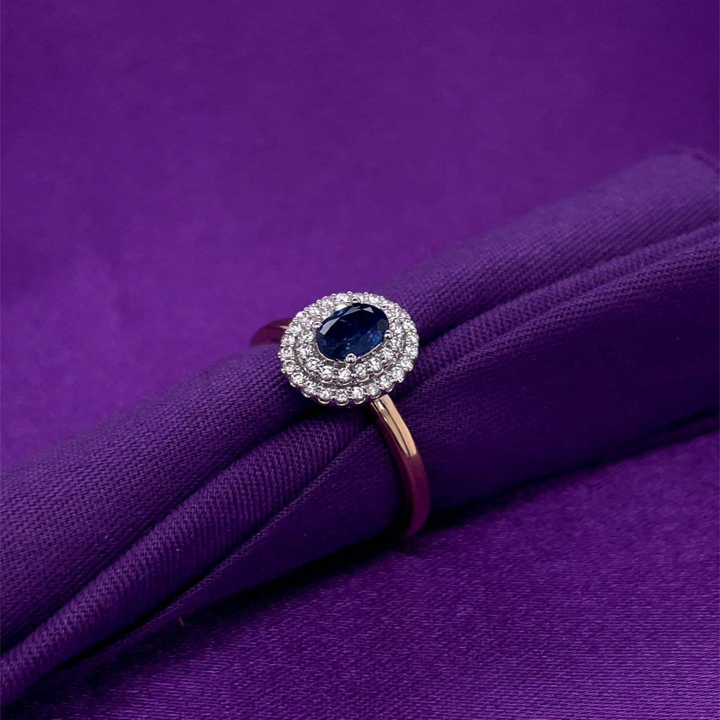 9ct Gold Sapphire & Diamond Double Cluster Ring GRS280